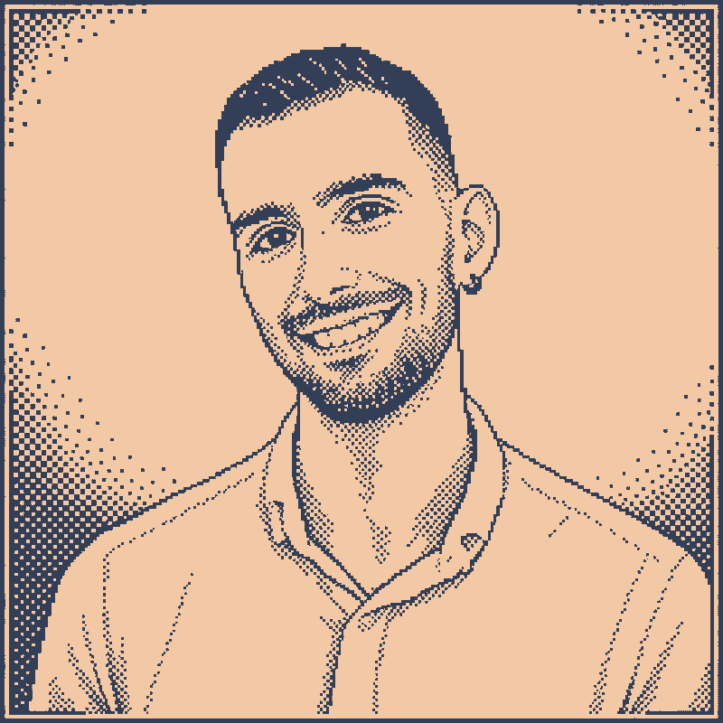 One-bit pixel portrait of Alex Noel